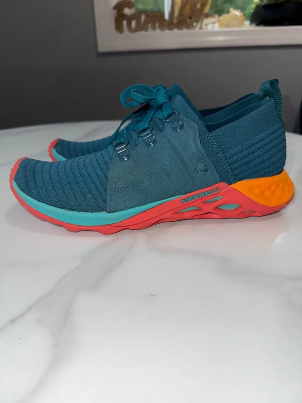 Merrell Teal women’s Lace-Up Sneakers with Orange and Coral Accents